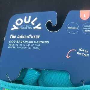 Youly The Adventurer Dog Backpack Harness - Teal (Large)